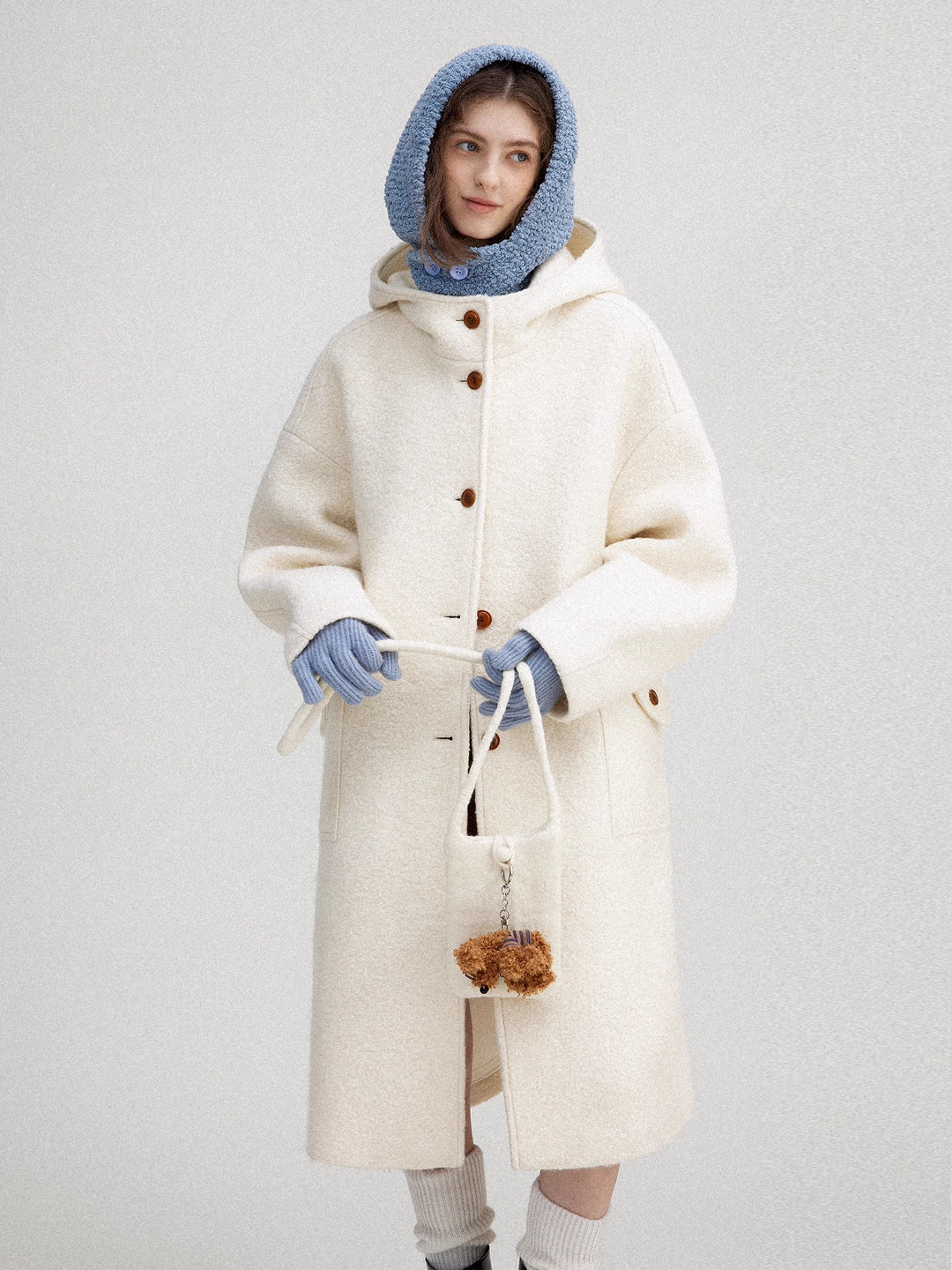 Hooded Long Coat in Wool Blend