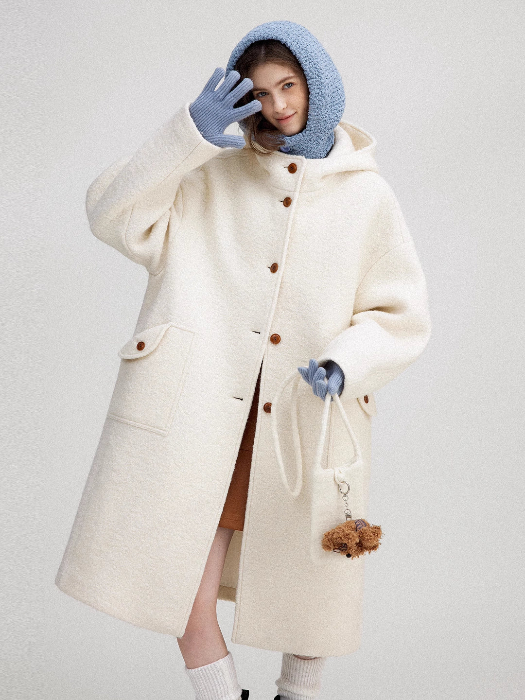 Hooded Long Coat in Wool Blend