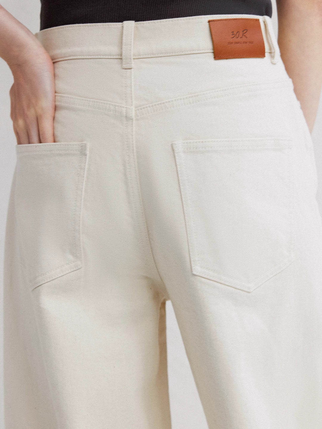 Wide-Leg Washed Jeans in Cotton Denim