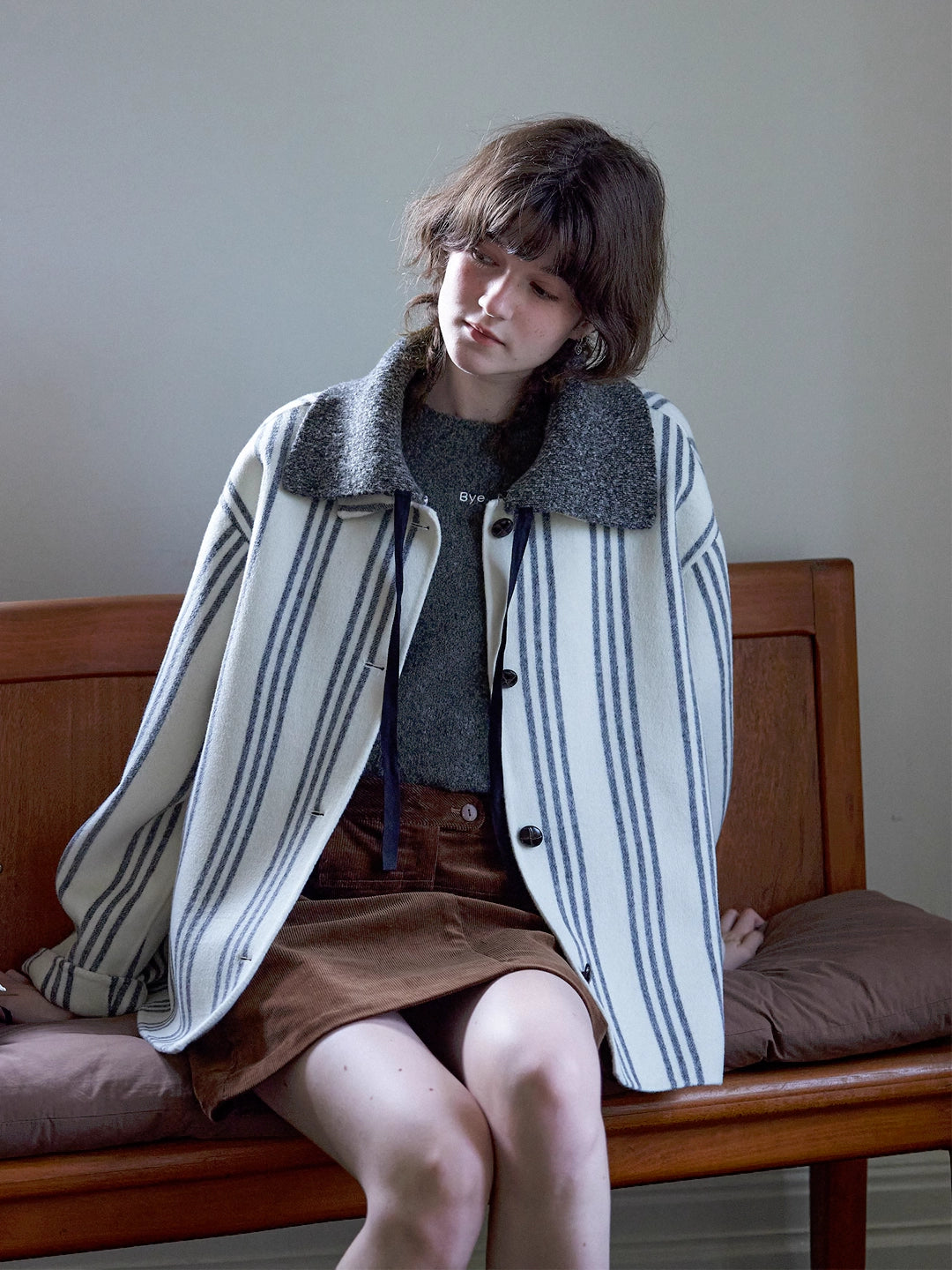 Striped Wool-Blend Double-Faced Coat