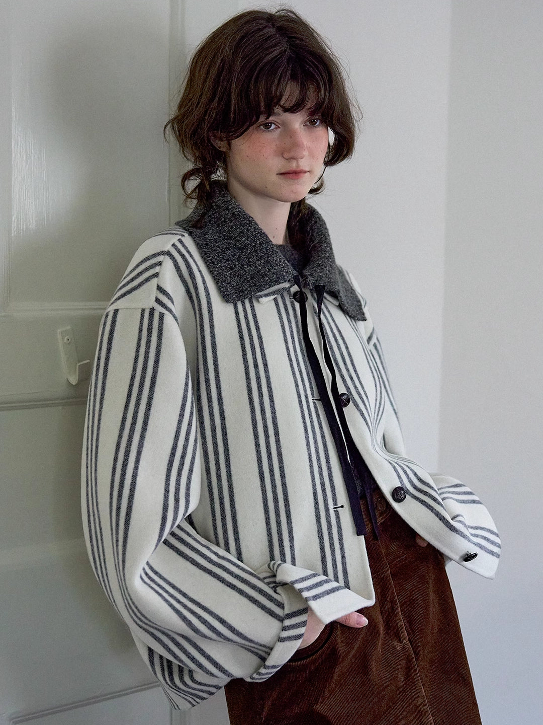 Striped Wool-Blend Double-Faced Coat