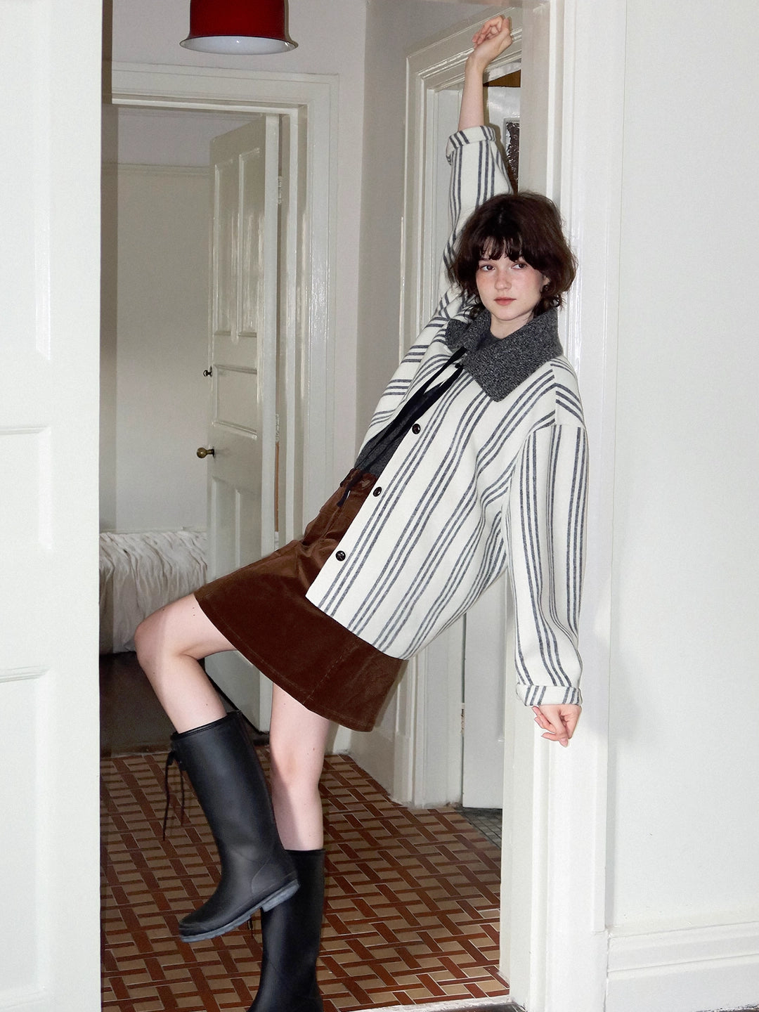 Striped Wool-Blend Double-Faced Coat