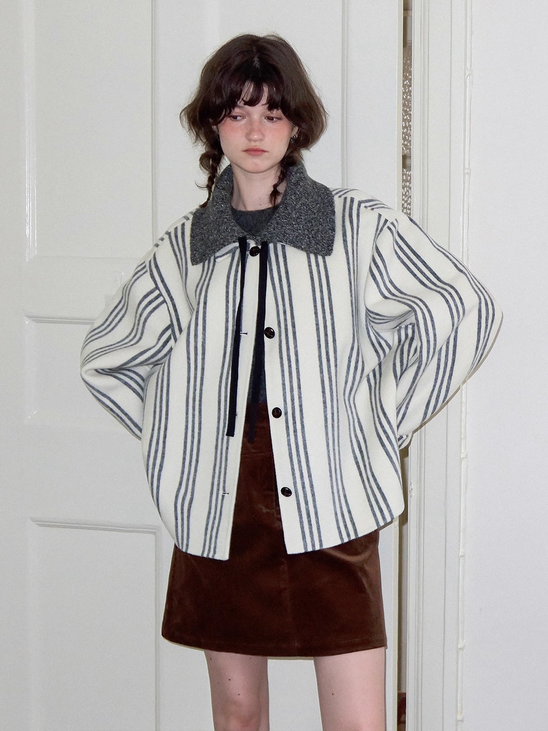 Striped Wool-Blend Double-Faced Coat