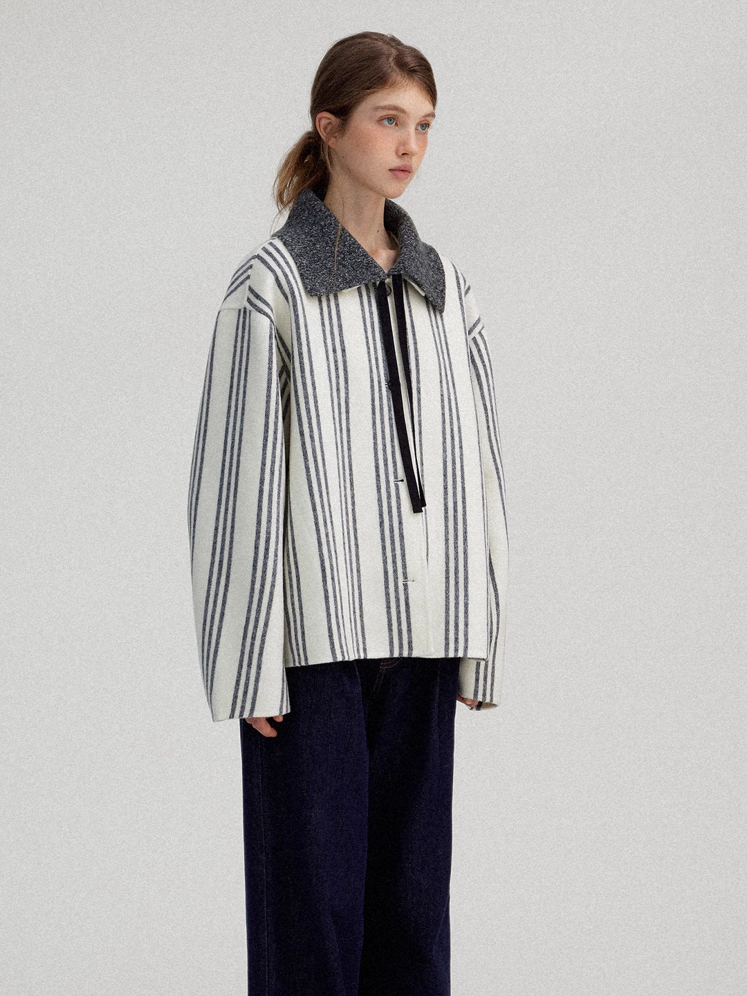 Striped Wool-Blend Double-Faced Coat