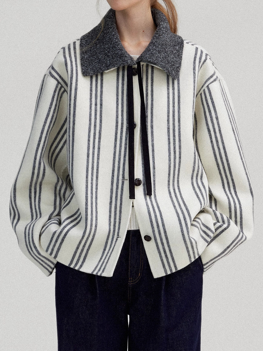 Striped Wool-Blend Double-Faced Coat