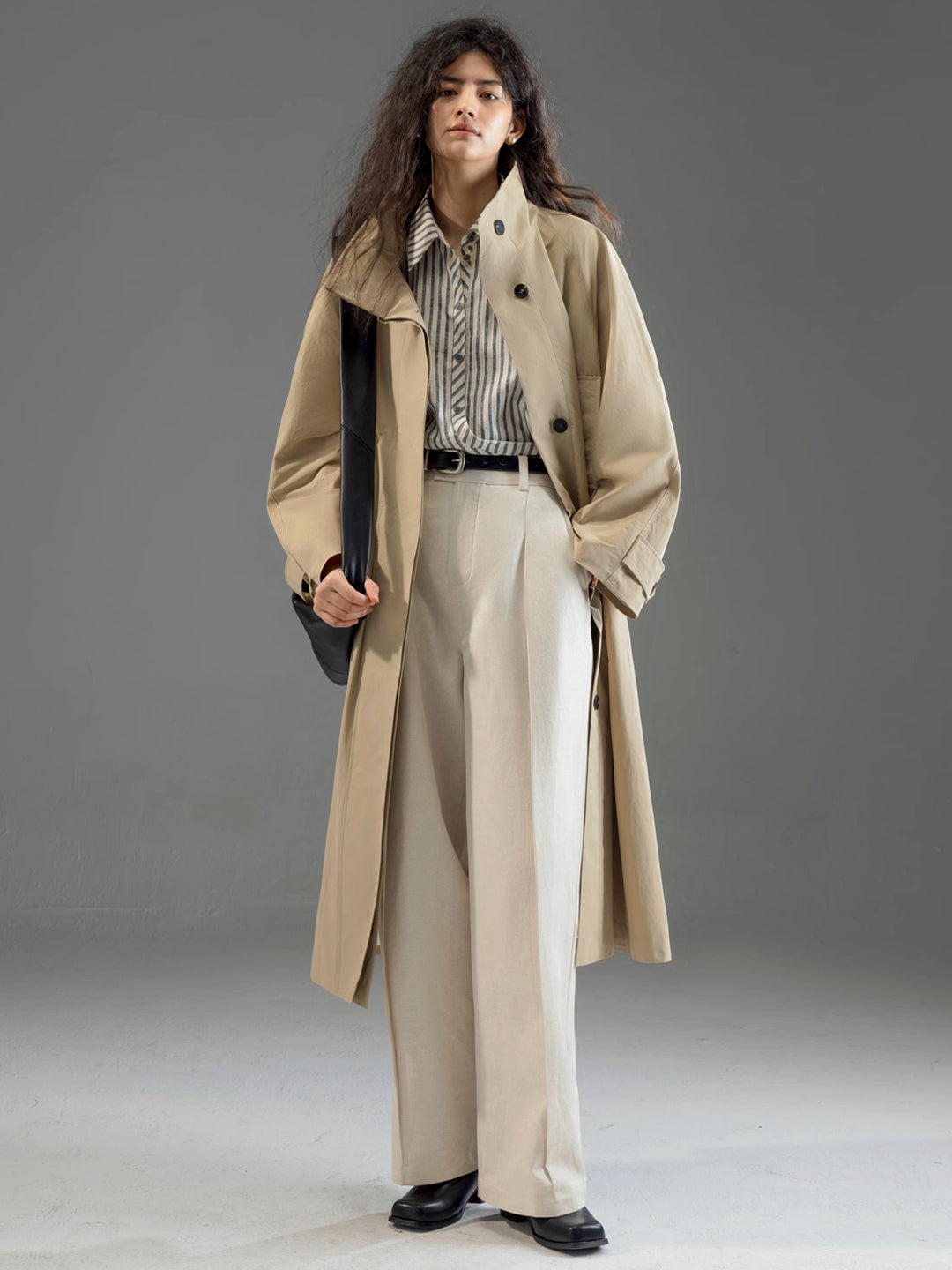 Longline Trench Coat with Stand Collar