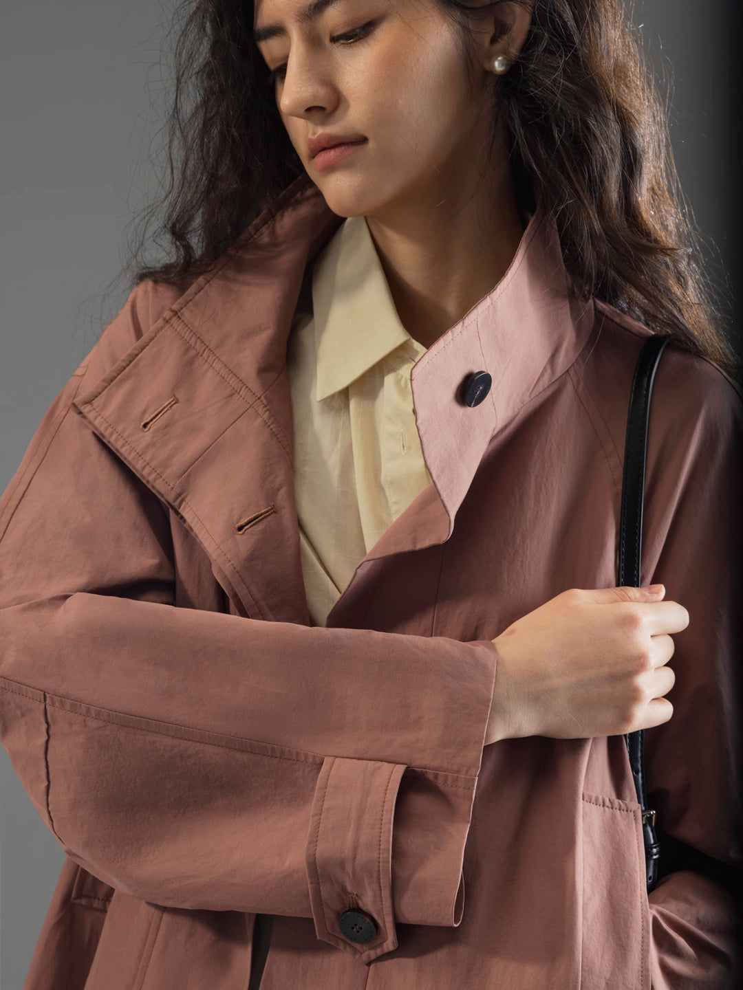 Longline Trench Coat with Stand Collar