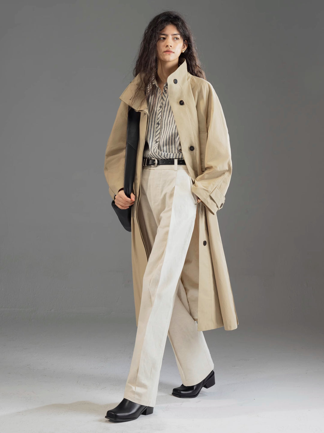 Longline Trench Coat with Stand Collar