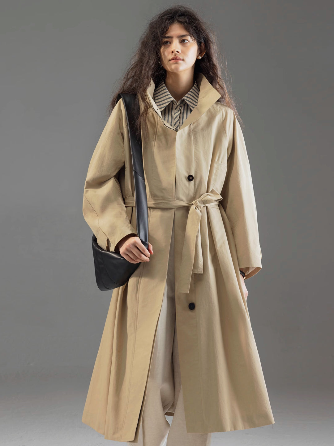 Longline Trench Coat with Stand Collar