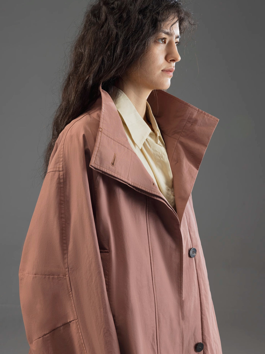 Longline Trench Coat with Stand Collar