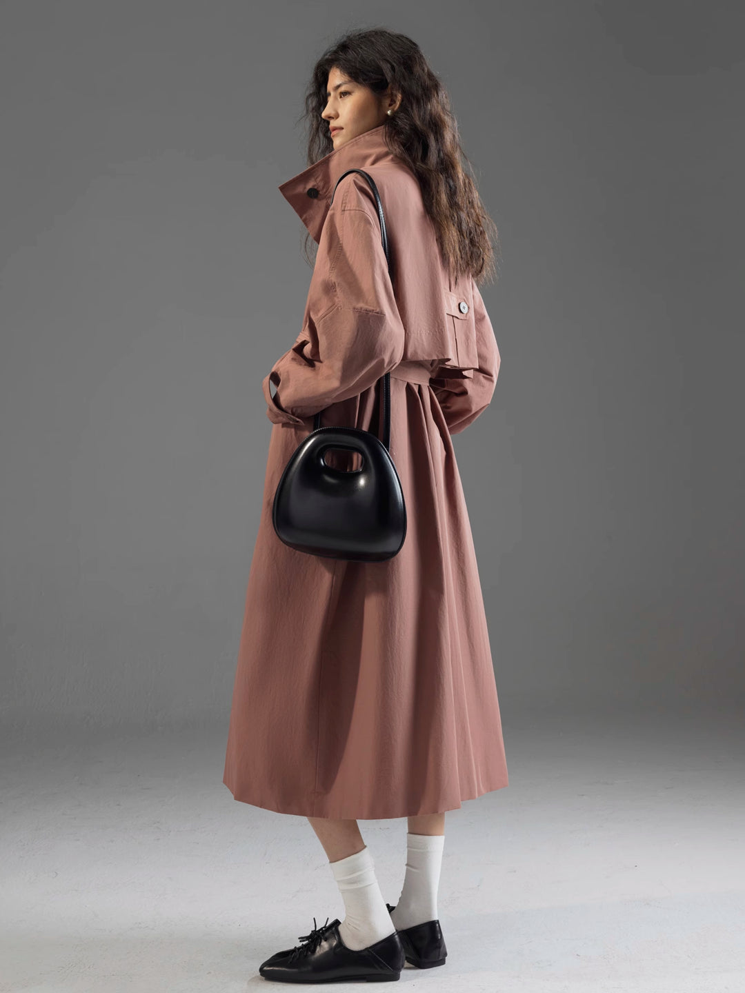 Longline Trench Coat with Stand Collar