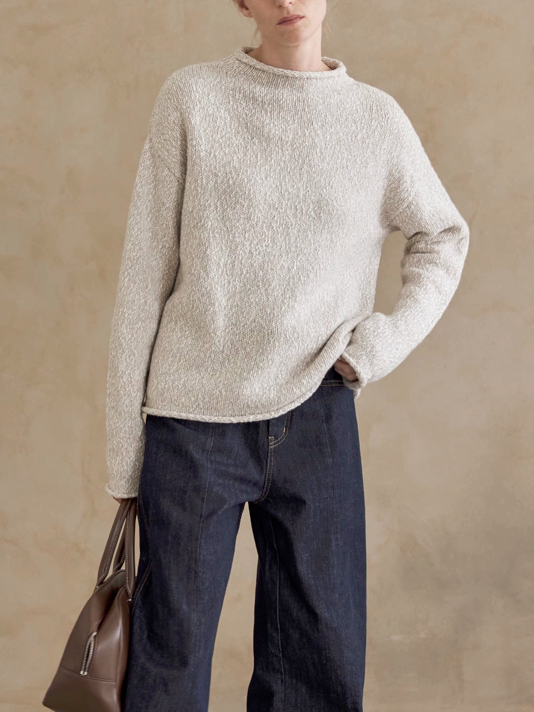 Rolled Edge Wool-Cotton Sweater