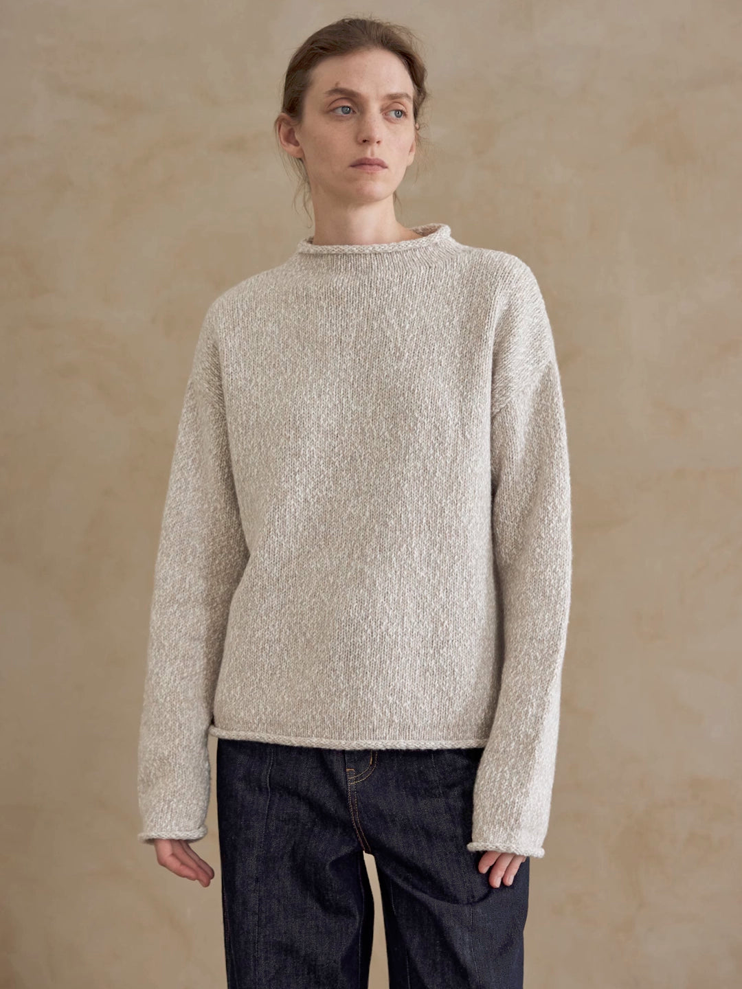 Rolled Edge Wool-Cotton Sweater