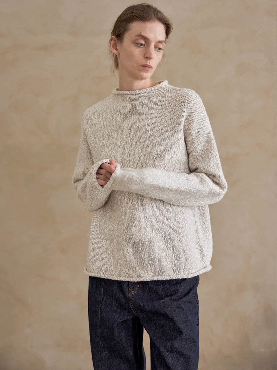 Rolled Edge Wool-Cotton Sweater