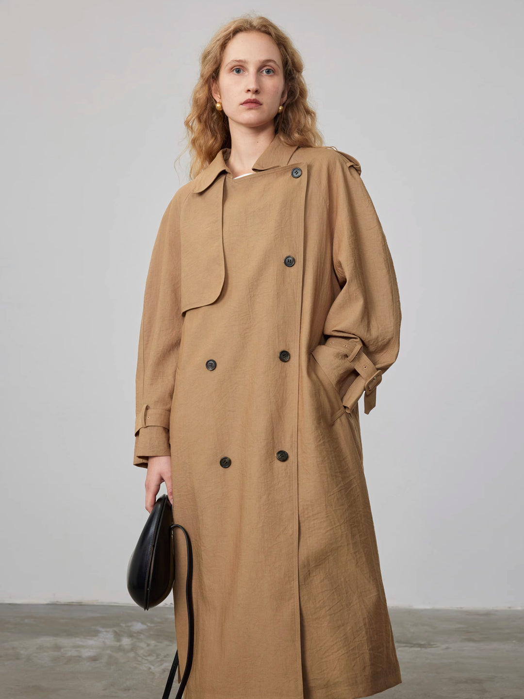 Relaxed Linen-Blend Fall Trench Coat with Notch Collar