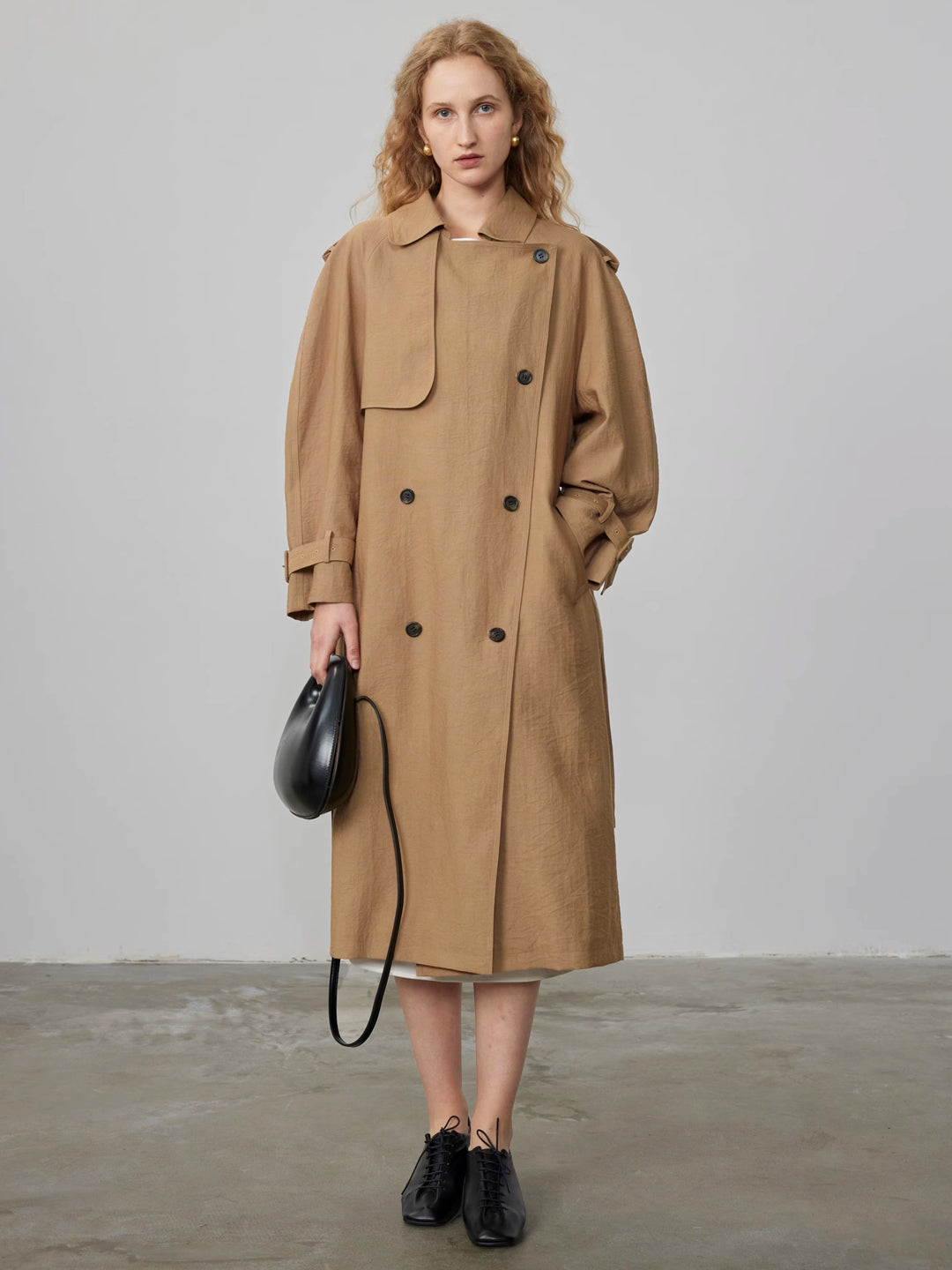 Relaxed Linen-Blend Fall Trench Coat with Notch Collar