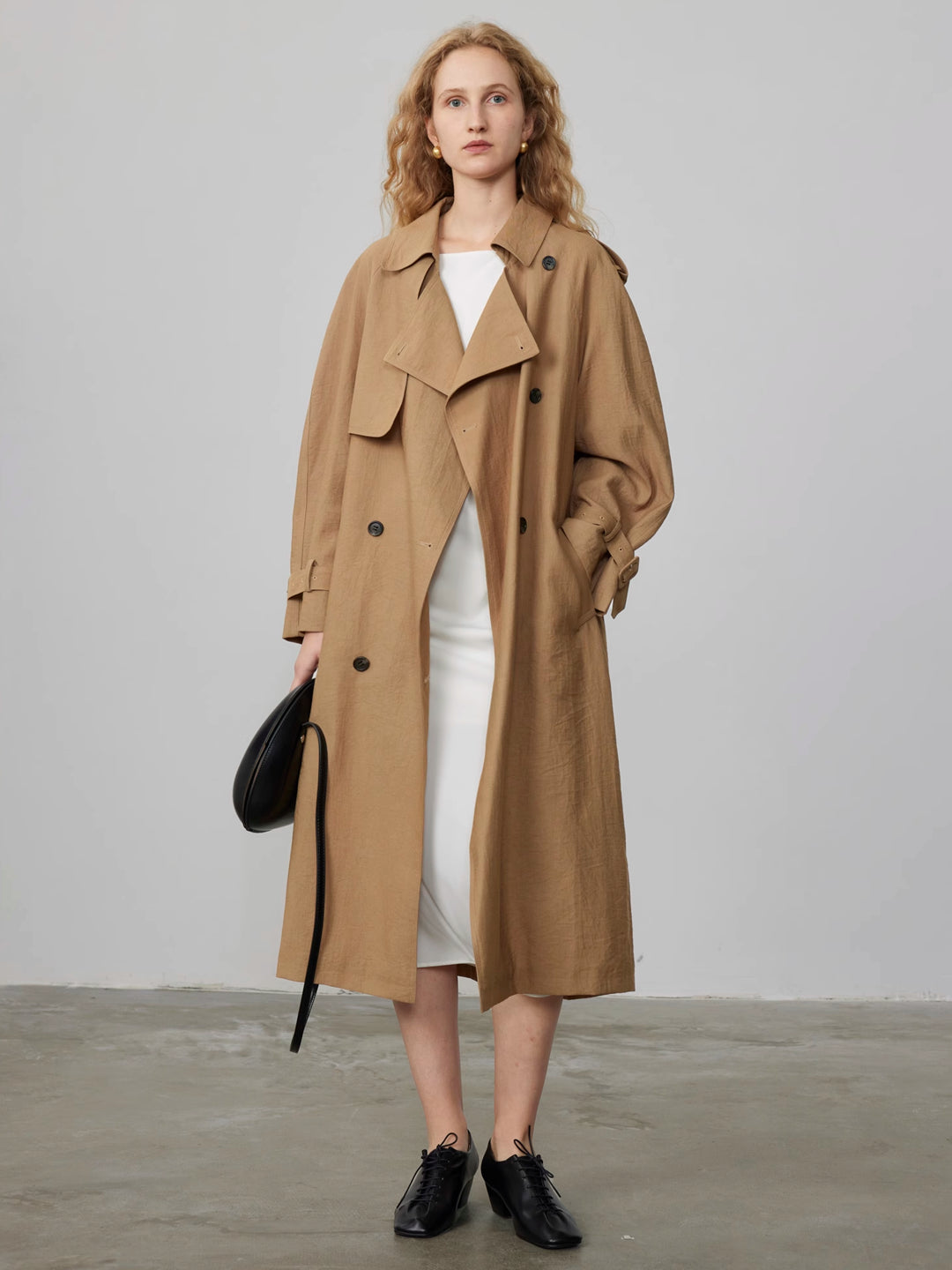 Relaxed Linen-Blend Fall Trench Coat with Notch Collar