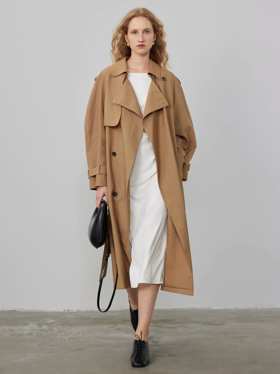 Relaxed Linen-Blend Fall Trench Coat with Notch Collar