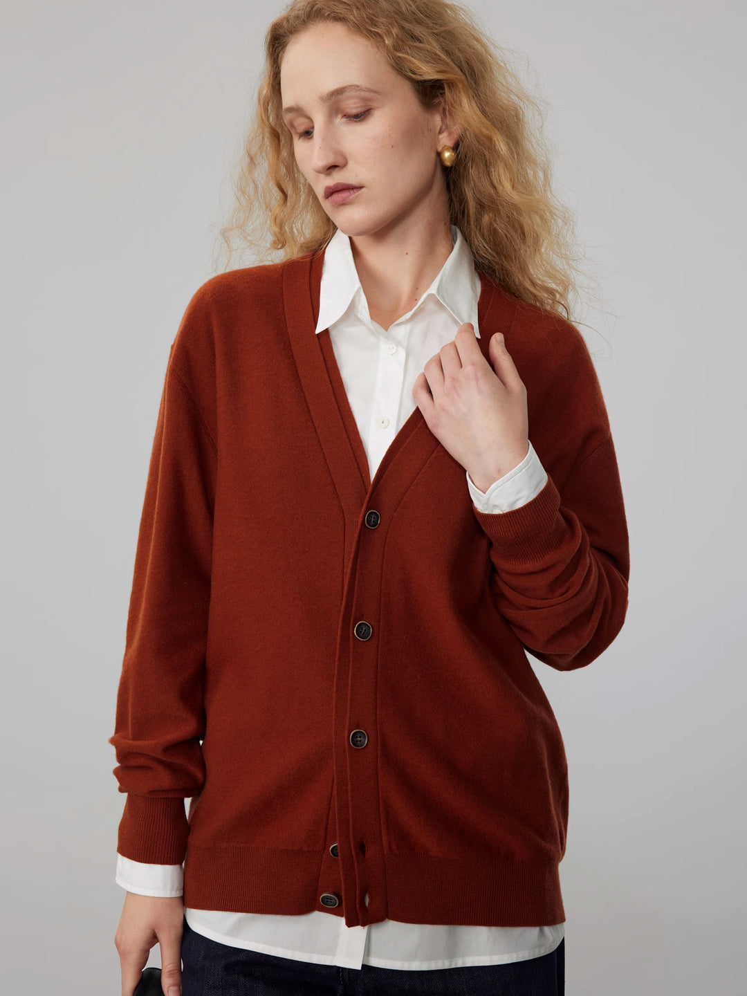 Wool V-Neck Double-Breasted Cardigan