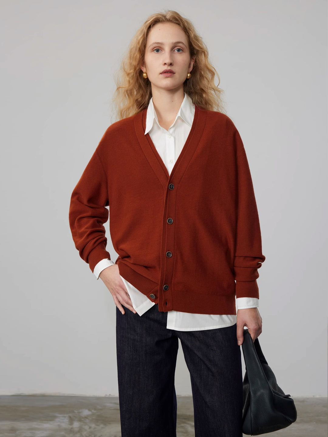 Wool V-Neck Double-Breasted Cardigan