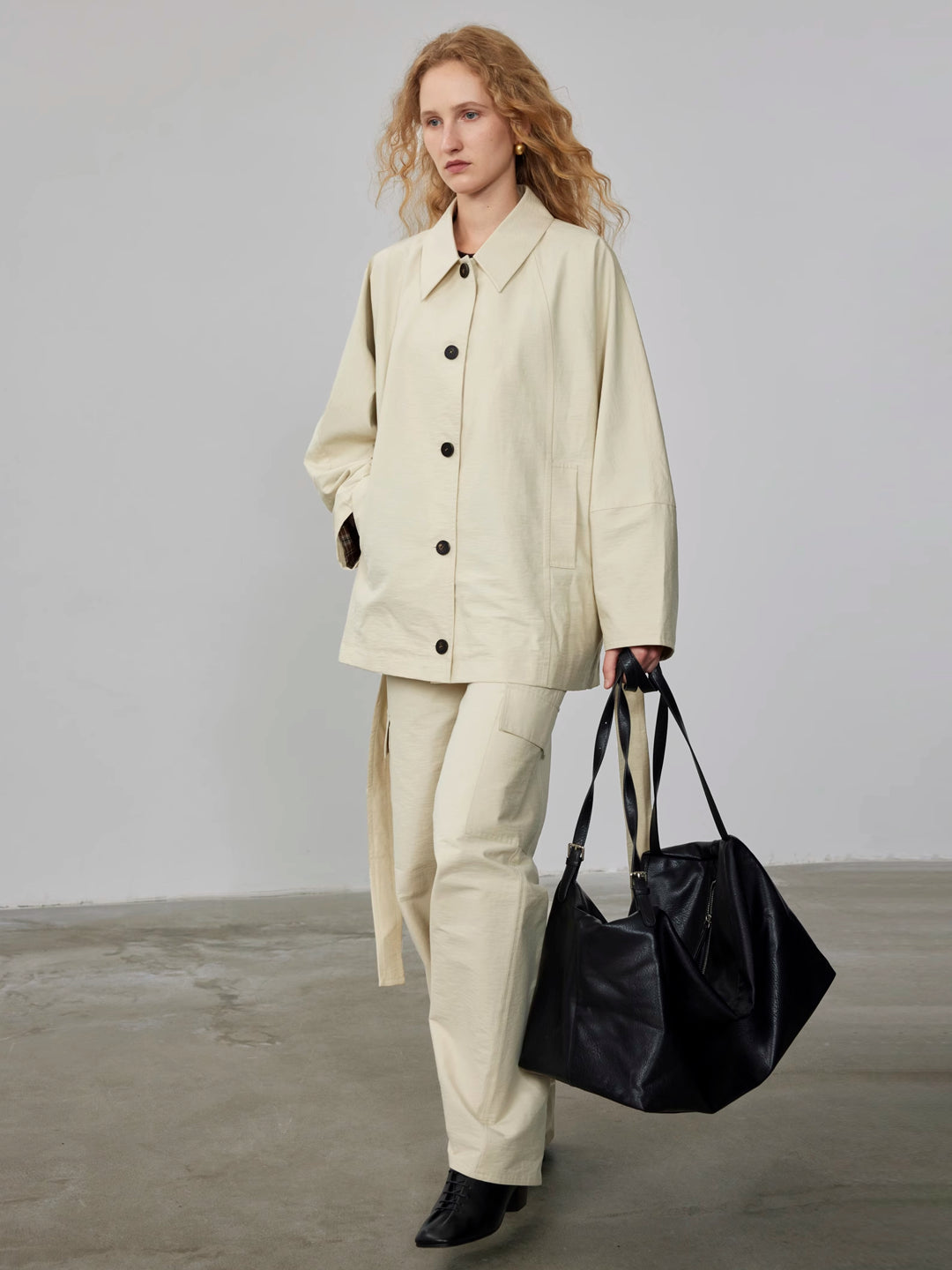 Textured Cotton Batwing Sleeve Short Trench Coat