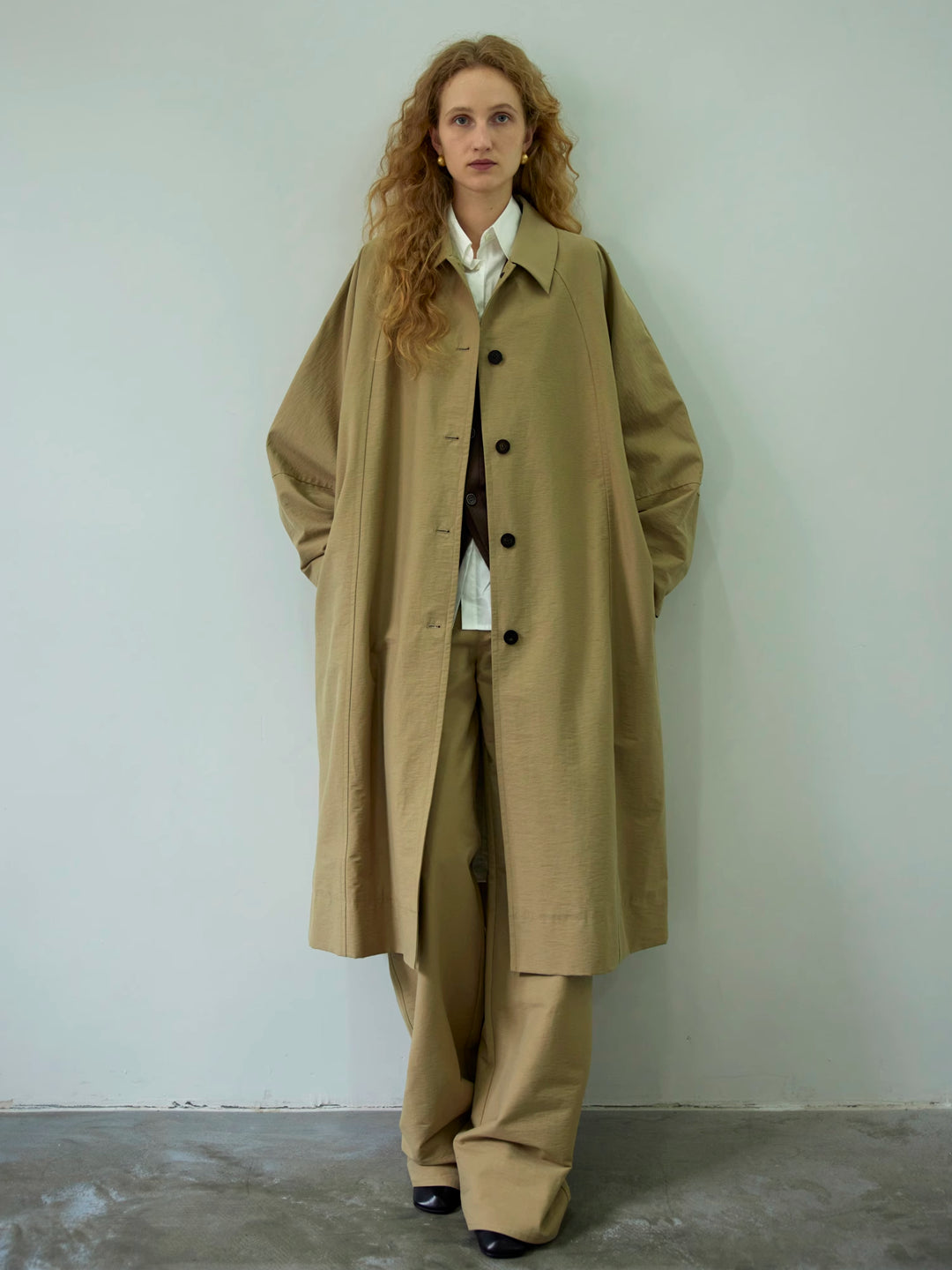 Pointed Collar Long Trench Coat