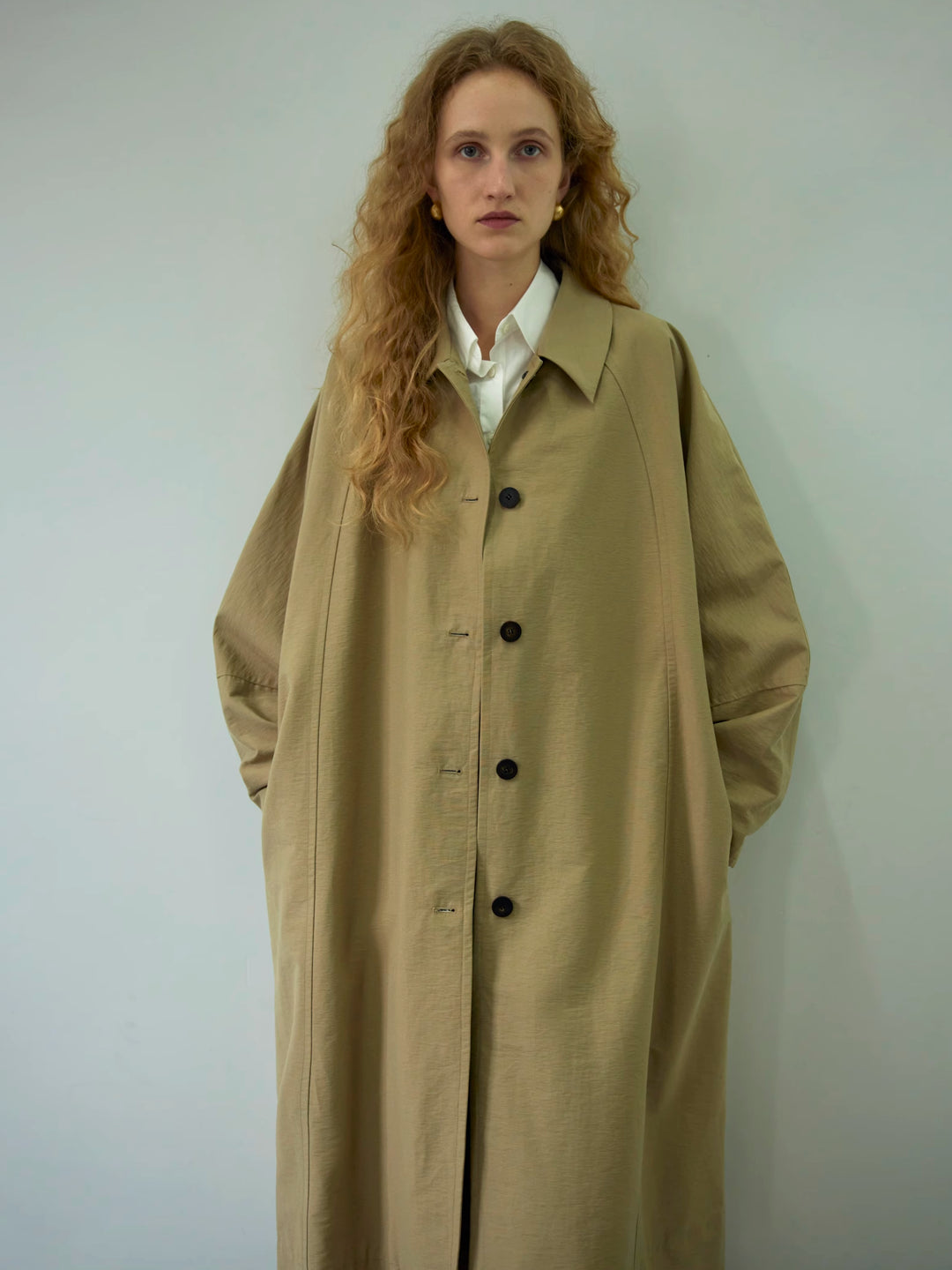 Pointed Collar Long Trench Coat