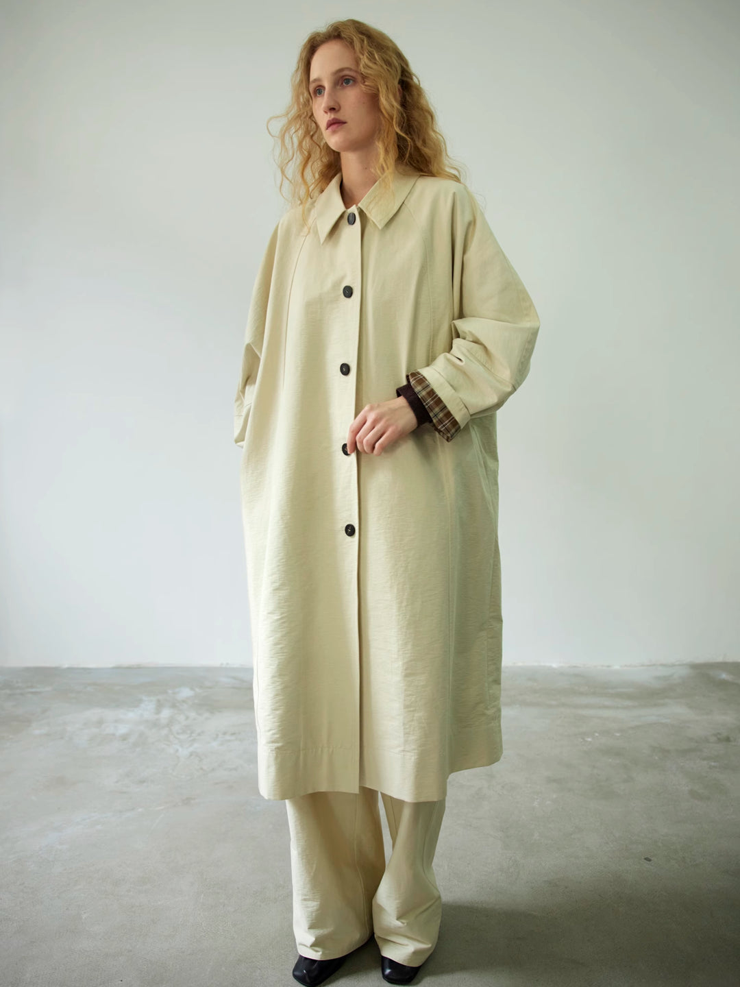 Pointed Collar Long Trench Coat