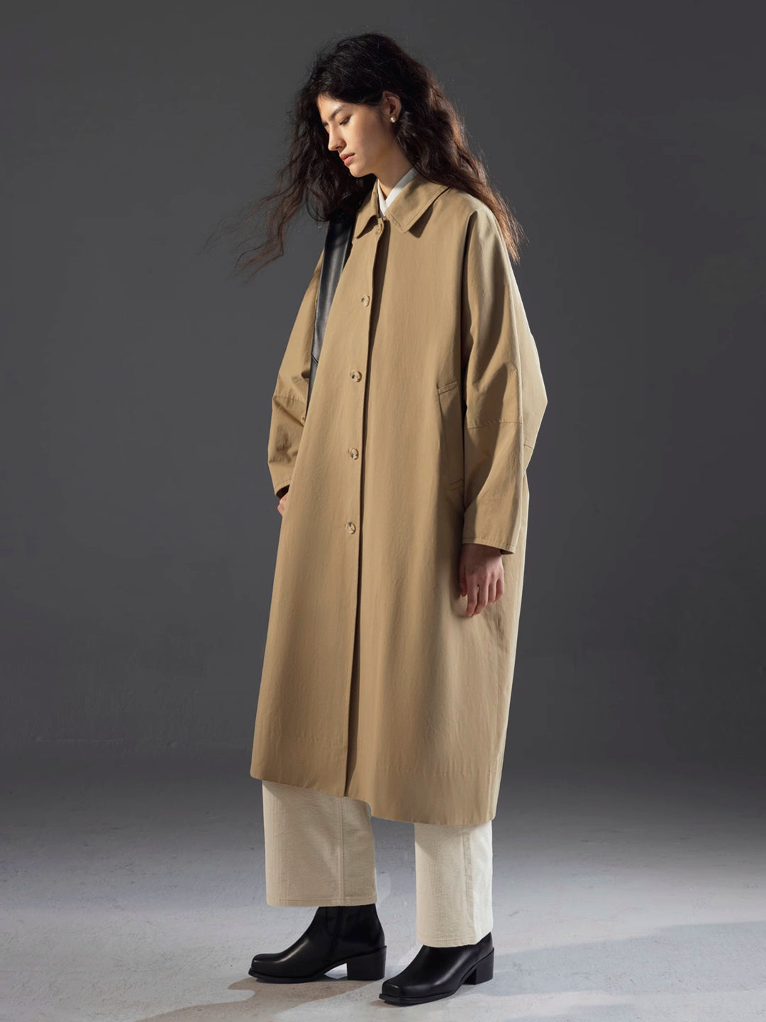 Batwing Sleeve Lapel Loose Midi Trench Coat