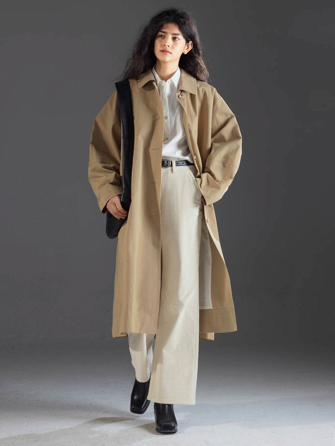 Batwing Sleeve Lapel Loose Midi Trench Coat