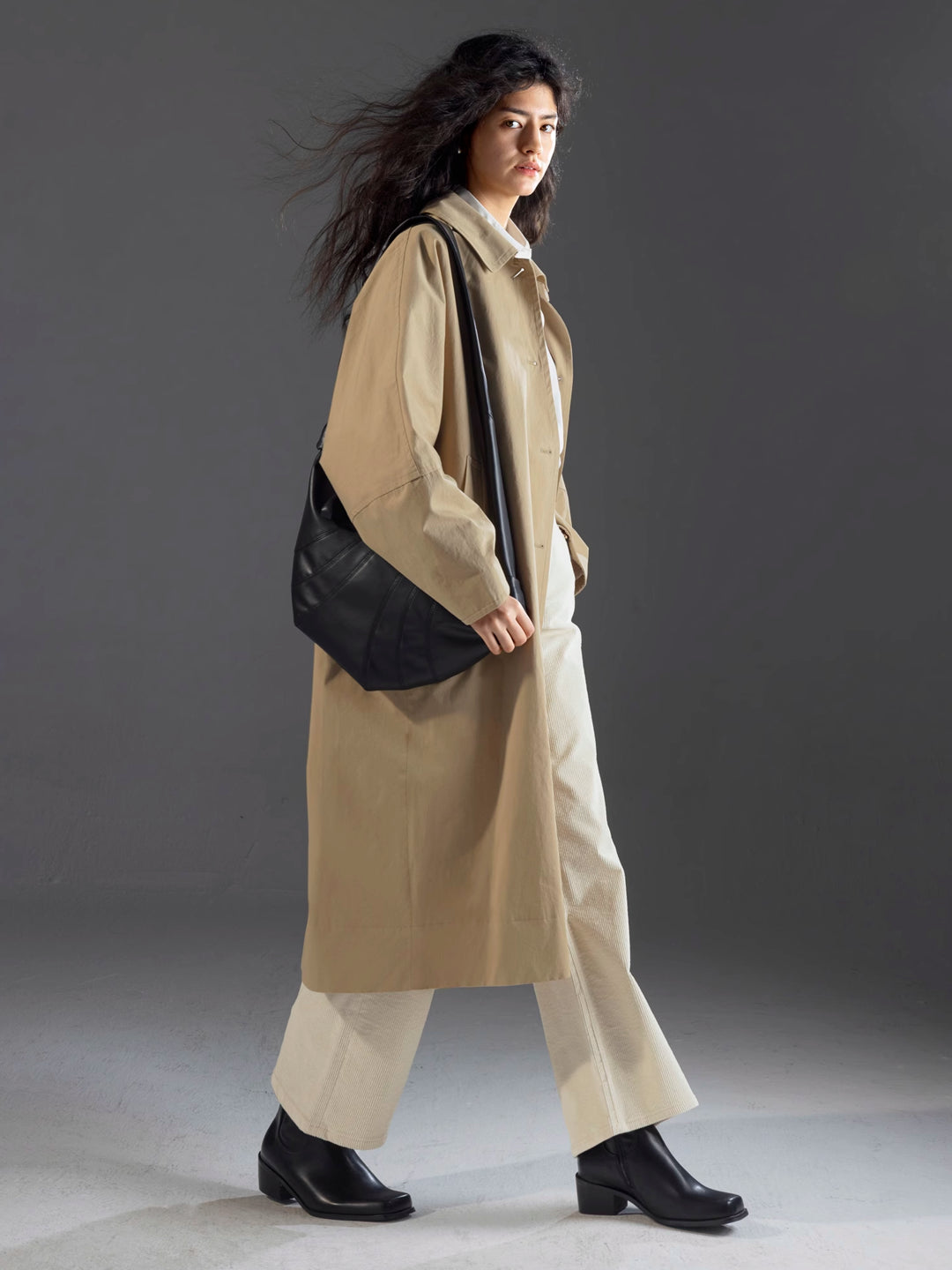 Batwing Sleeve Lapel Loose Midi Trench Coat