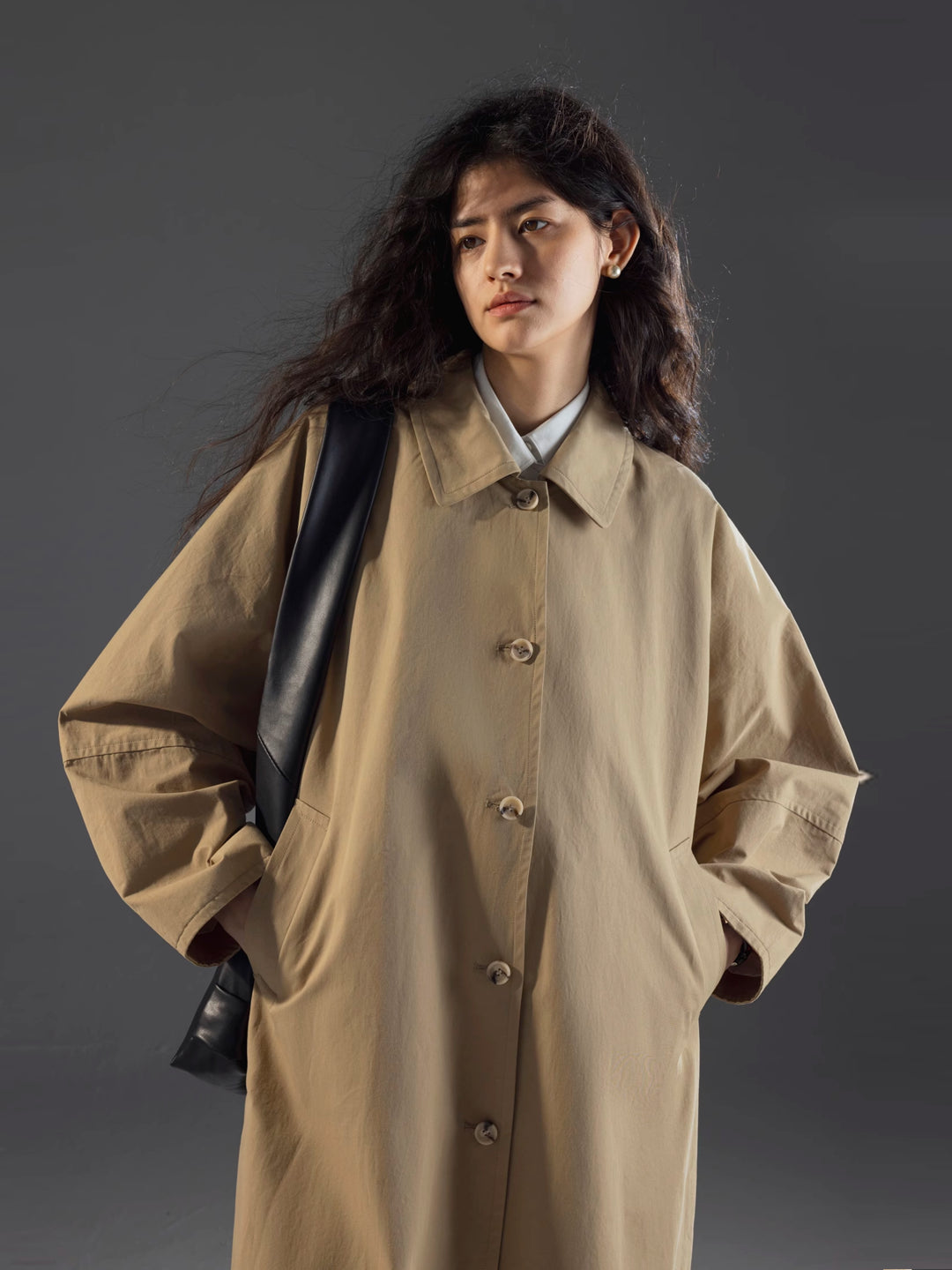 Batwing Sleeve Lapel Loose Midi Trench Coat