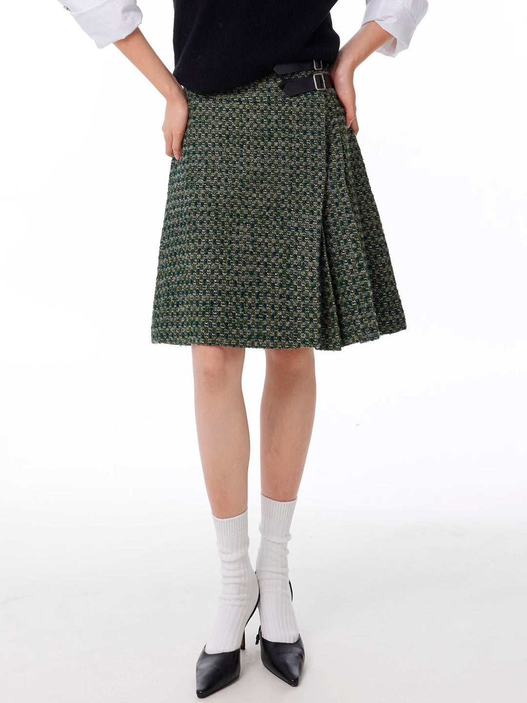 Tweed Pleated Mini Skirt