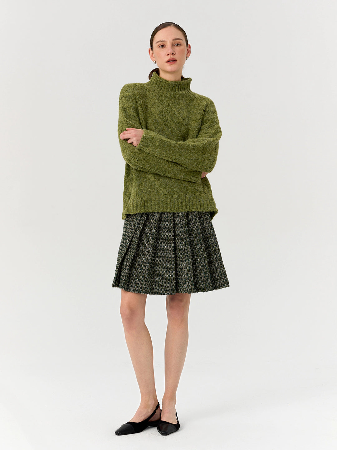 Tweed Pleated Mini Skirt