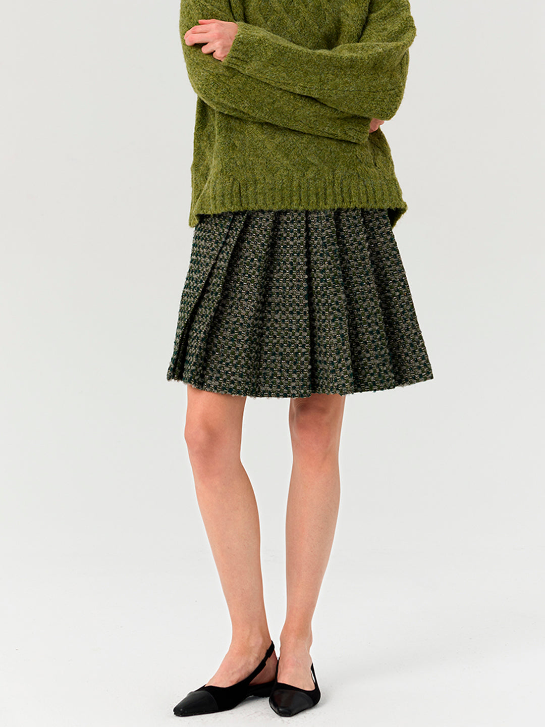 Tweed Pleated Mini Skirt