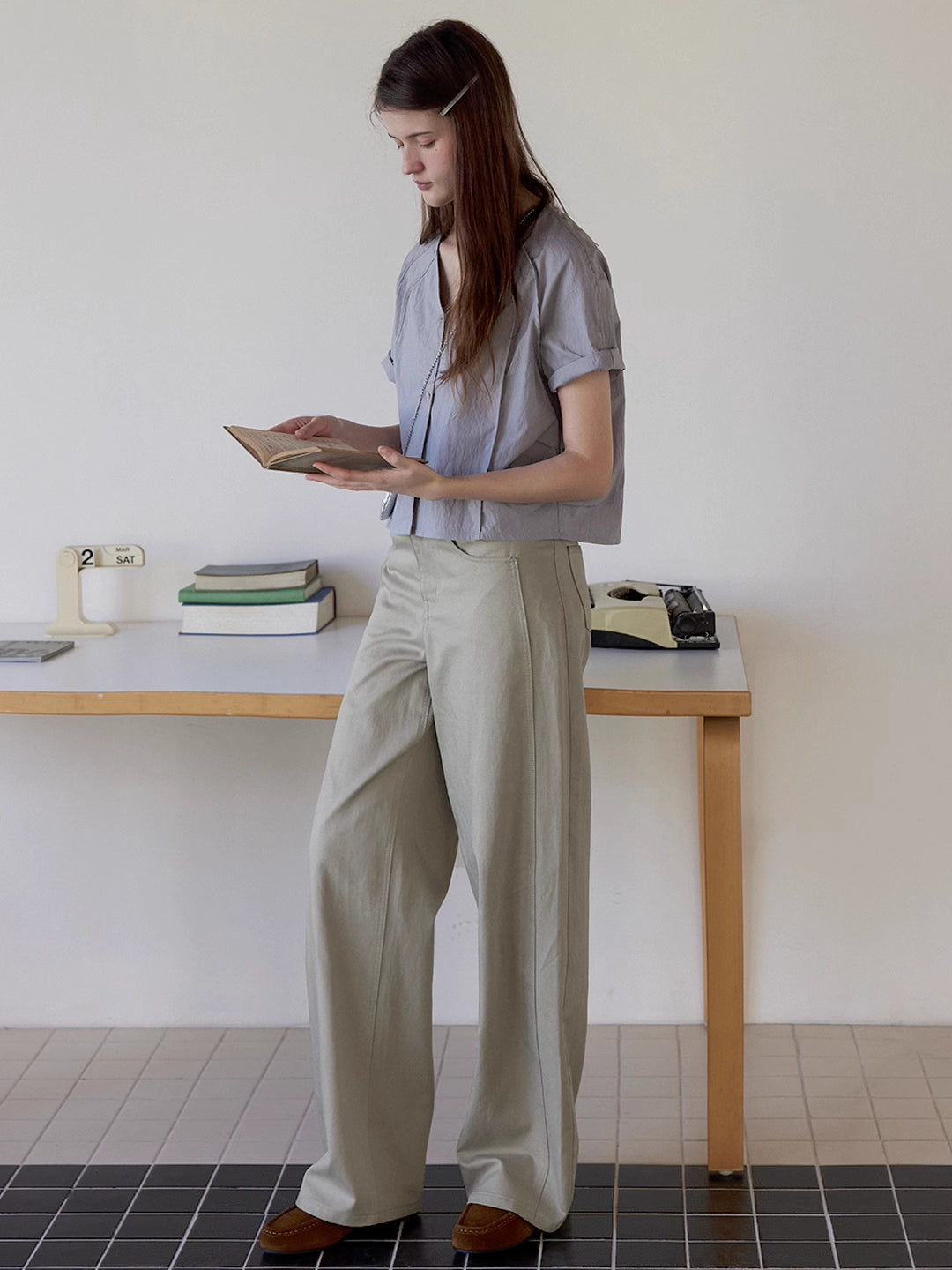 High-Waisted Straight-Leg Trousers