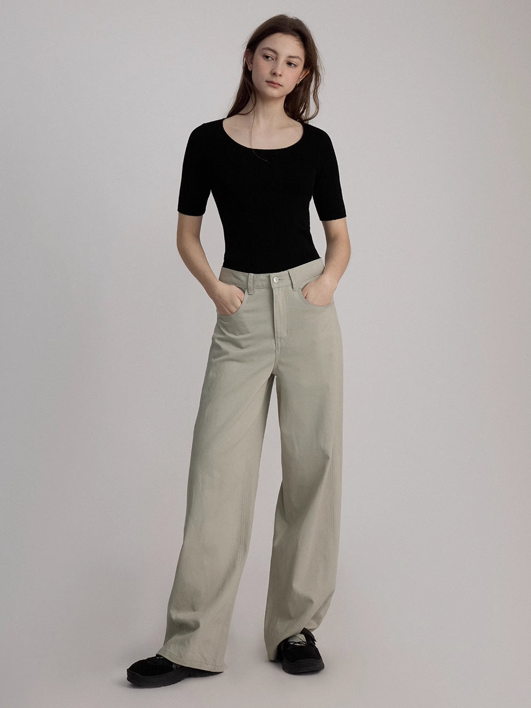 High-Waisted Straight-Leg Trousers