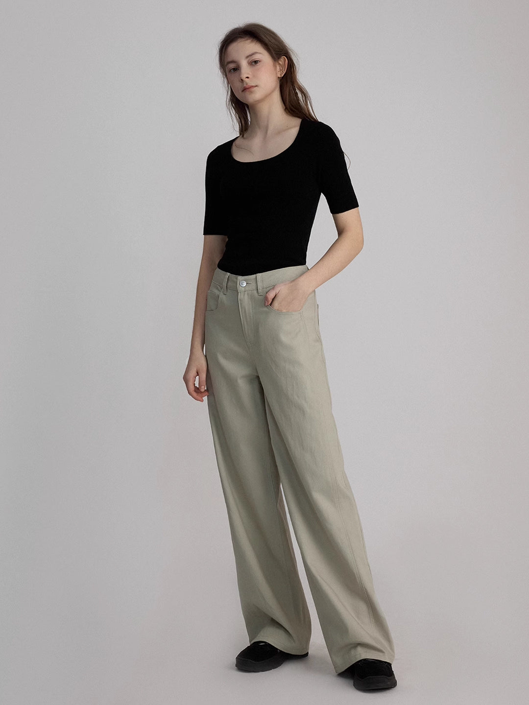 High-Waisted Straight-Leg Trousers