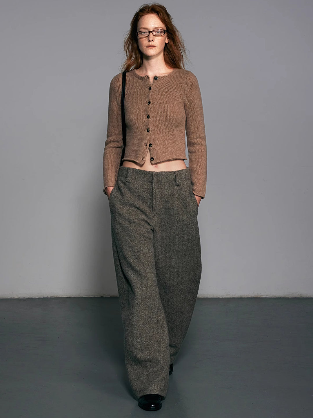 Wool Fitted Cropped Knit Cardigan