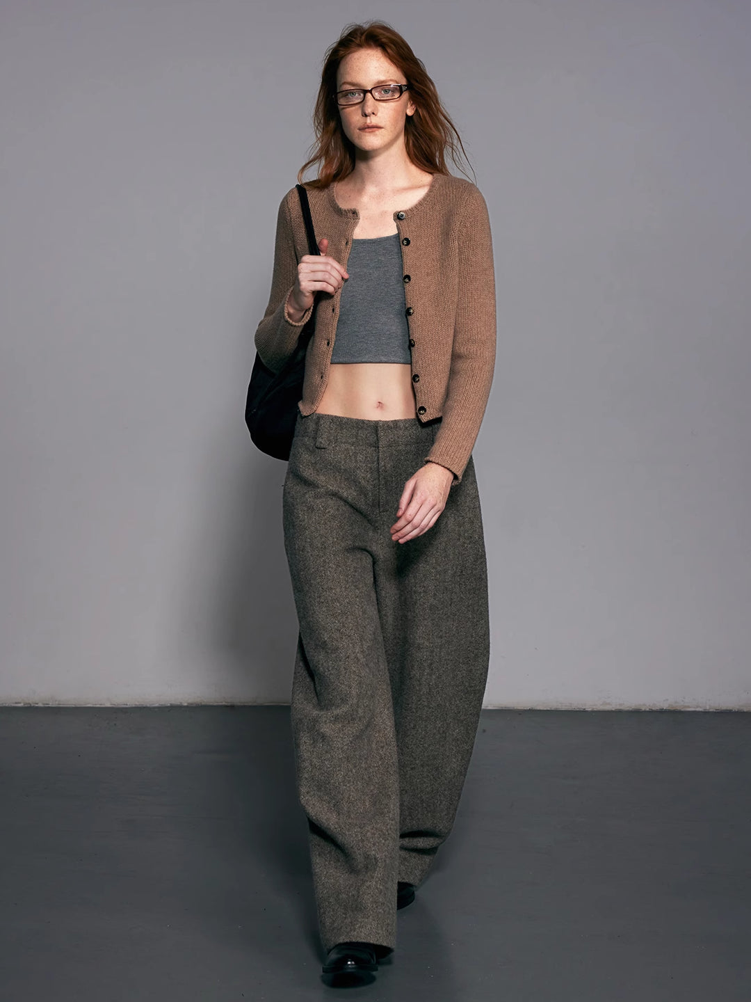 Wool Fitted Cropped Knit Cardigan