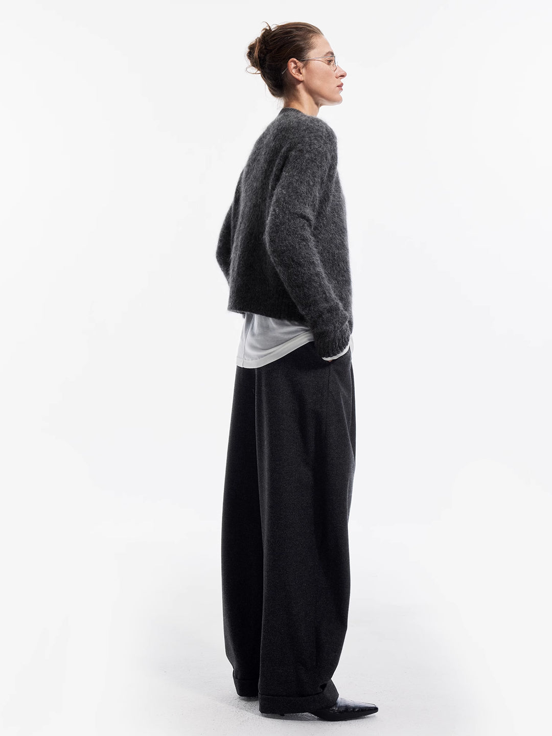 Cuffed Wide-Leg Suit Trousers in Wool Blend