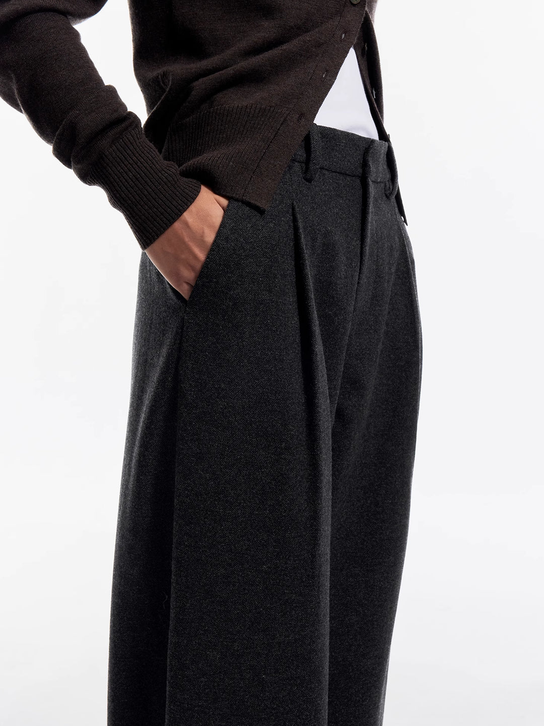 Cuffed Wide-Leg Suit Trousers in Wool Blend