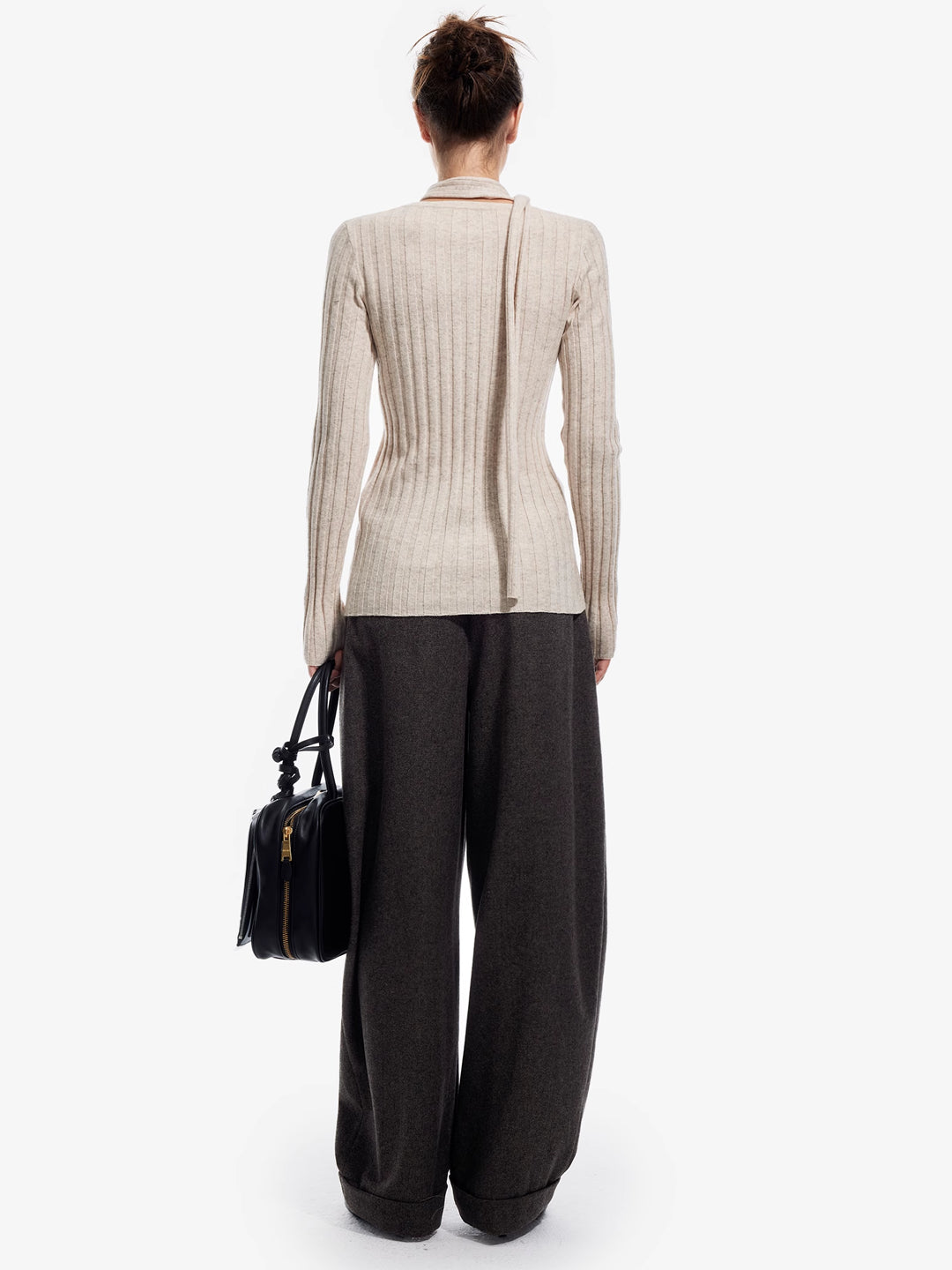 Cuffed Wide-Leg Suit Trousers in Wool Blend