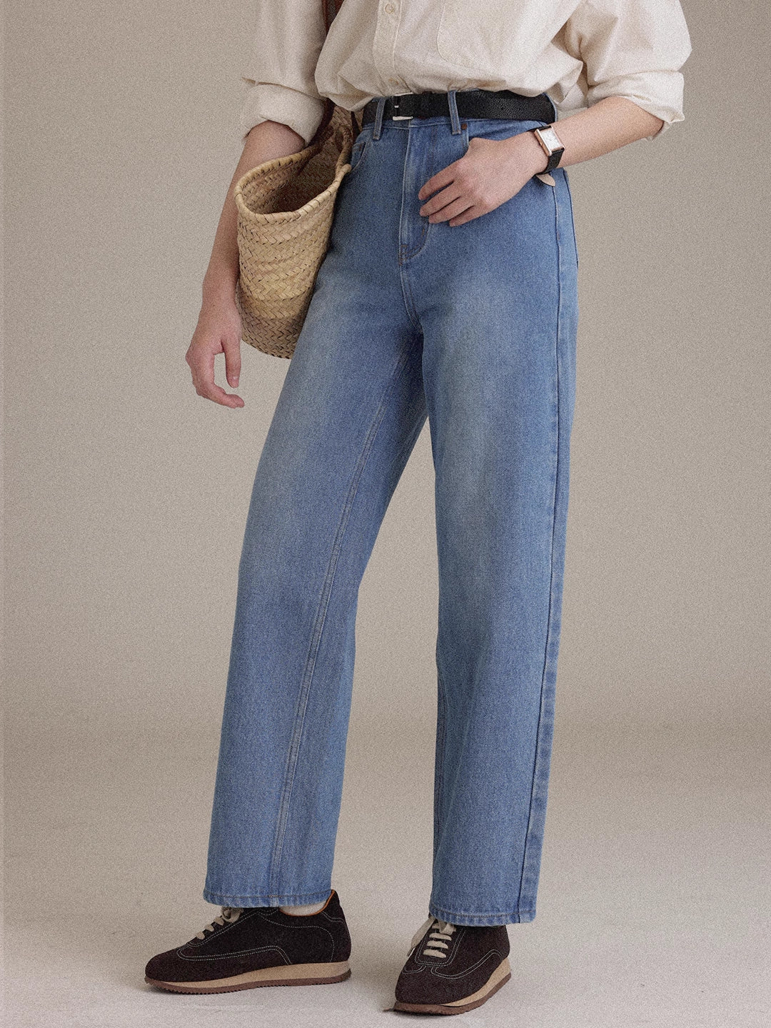 Jeans in Washed Cotton Denim