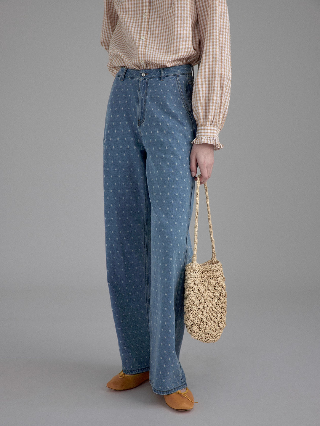 Polka Dot Straight-Leg Wide-Leg Jeans