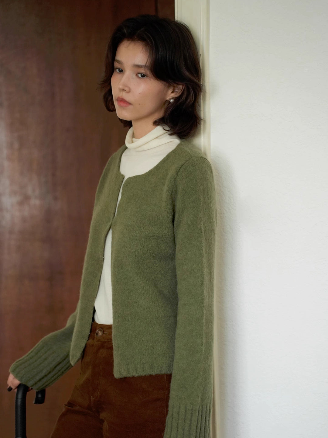 Relaxed Drop Shoulder Wool Blend Knit Cardigan