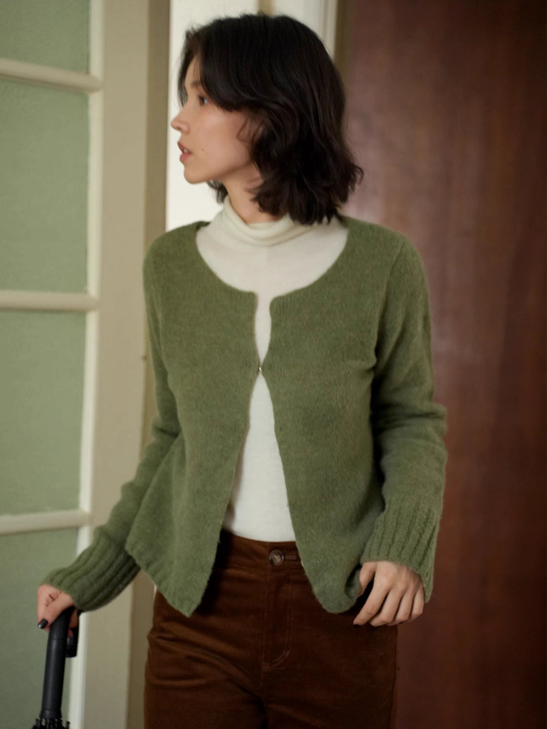 Relaxed Drop Shoulder Wool Blend Knit Cardigan