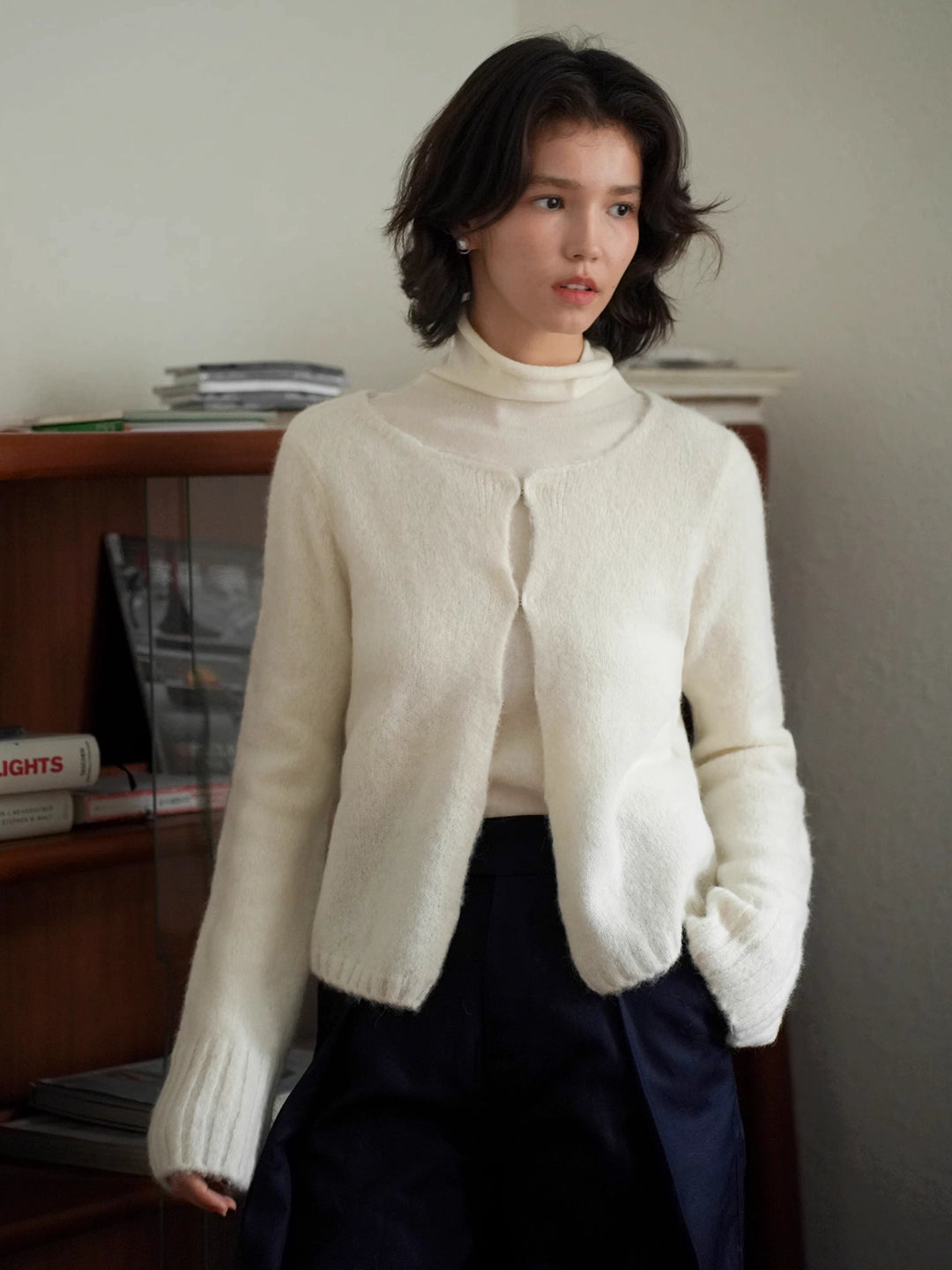 Relaxed Drop Shoulder Wool Blend Knit Cardigan