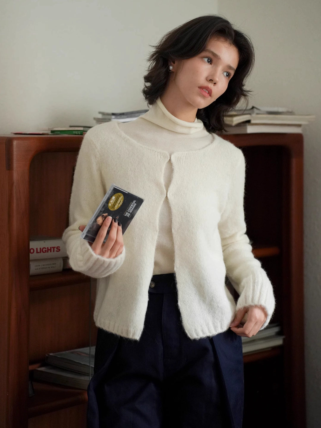 Relaxed Drop Shoulder Wool Blend Knit Cardigan