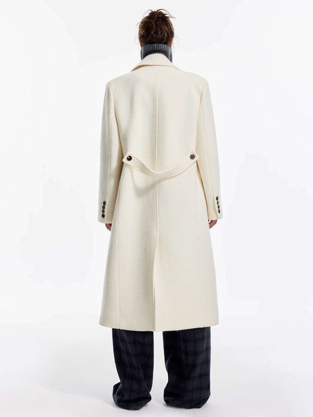 Wide-Shoulder Notch Collar Long Coat